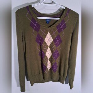 IZOD Green with Purple Argyle Pattern Petite Medium